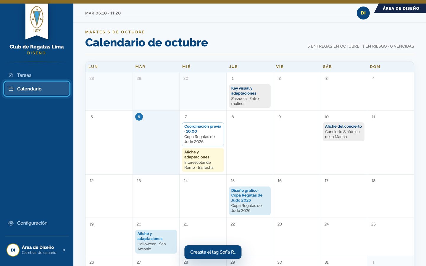 Pantalla del paso 8: En «Calendario» ves las fechas de tu área.