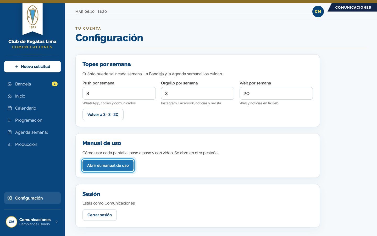 Pantalla del paso 2: «Manual de uso» abre este manual en el módulo de la pantalla de donde venías.