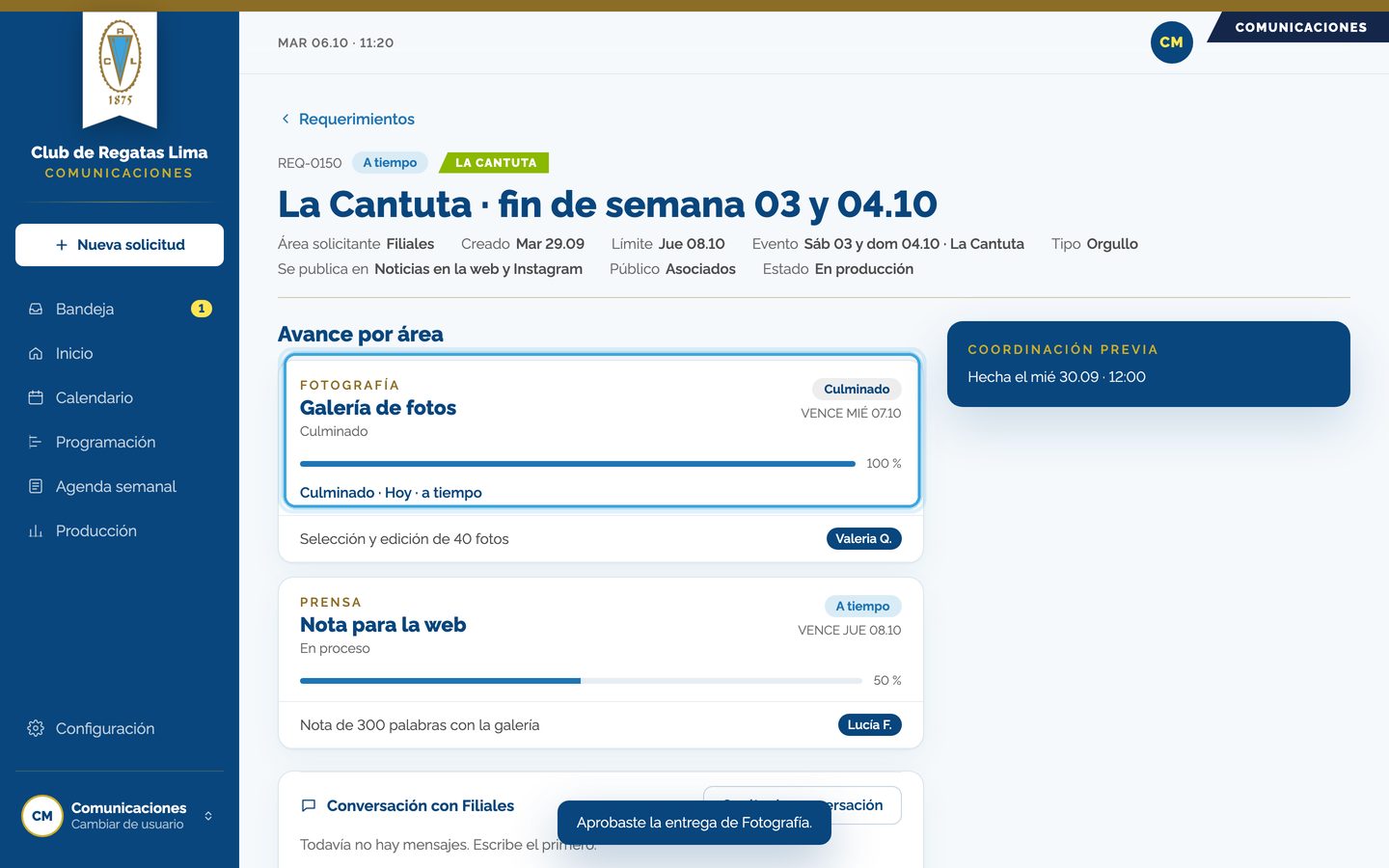 Pantalla del paso 4: La entrega queda en «Culminado».