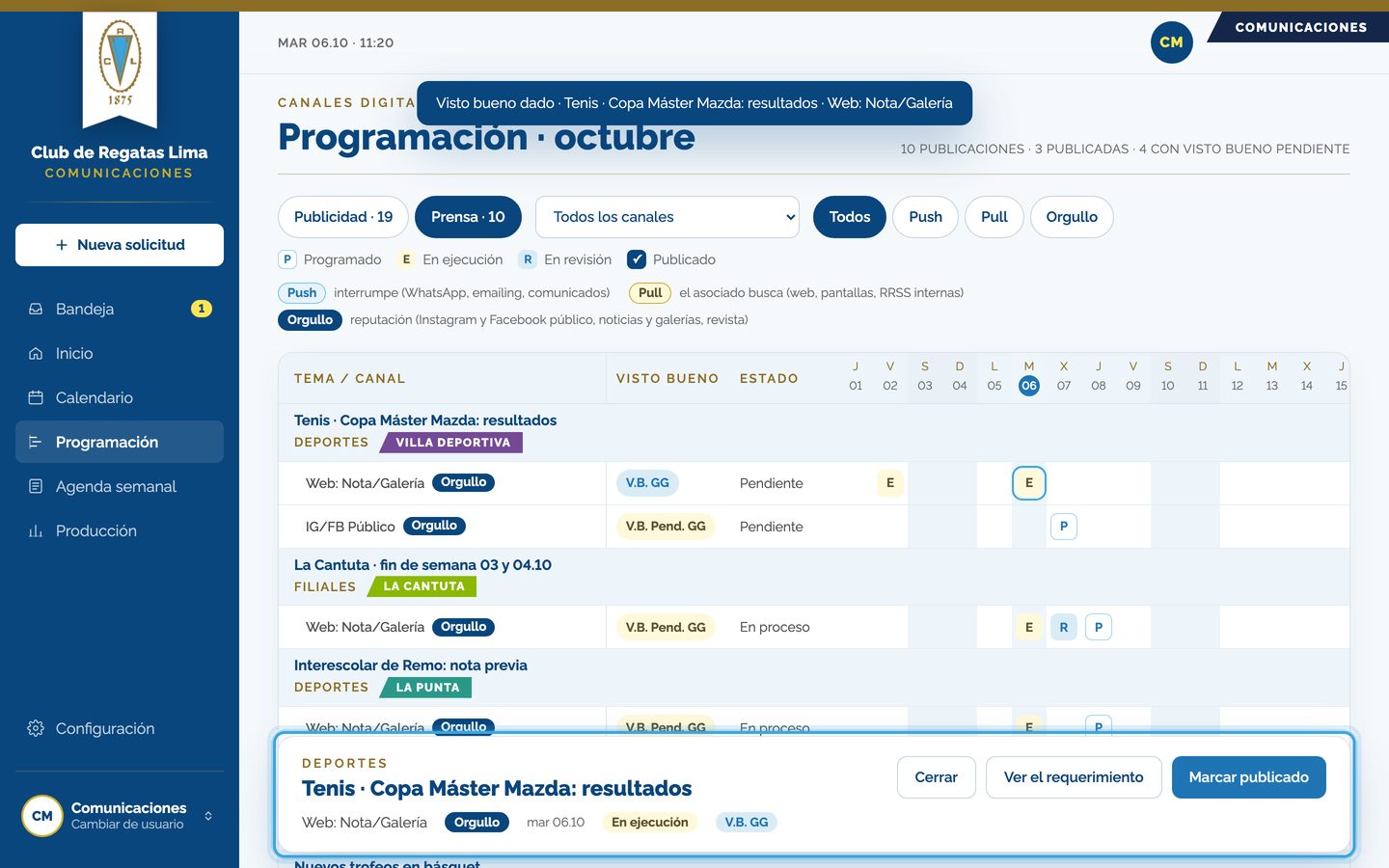 Pantalla del paso 6: El visto bueno queda dado. Con «Marcar publicado» cierras la publicación.